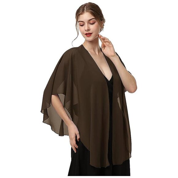 Womens Chiffon Shawls and Wraps Brown - Picture 3 of 6